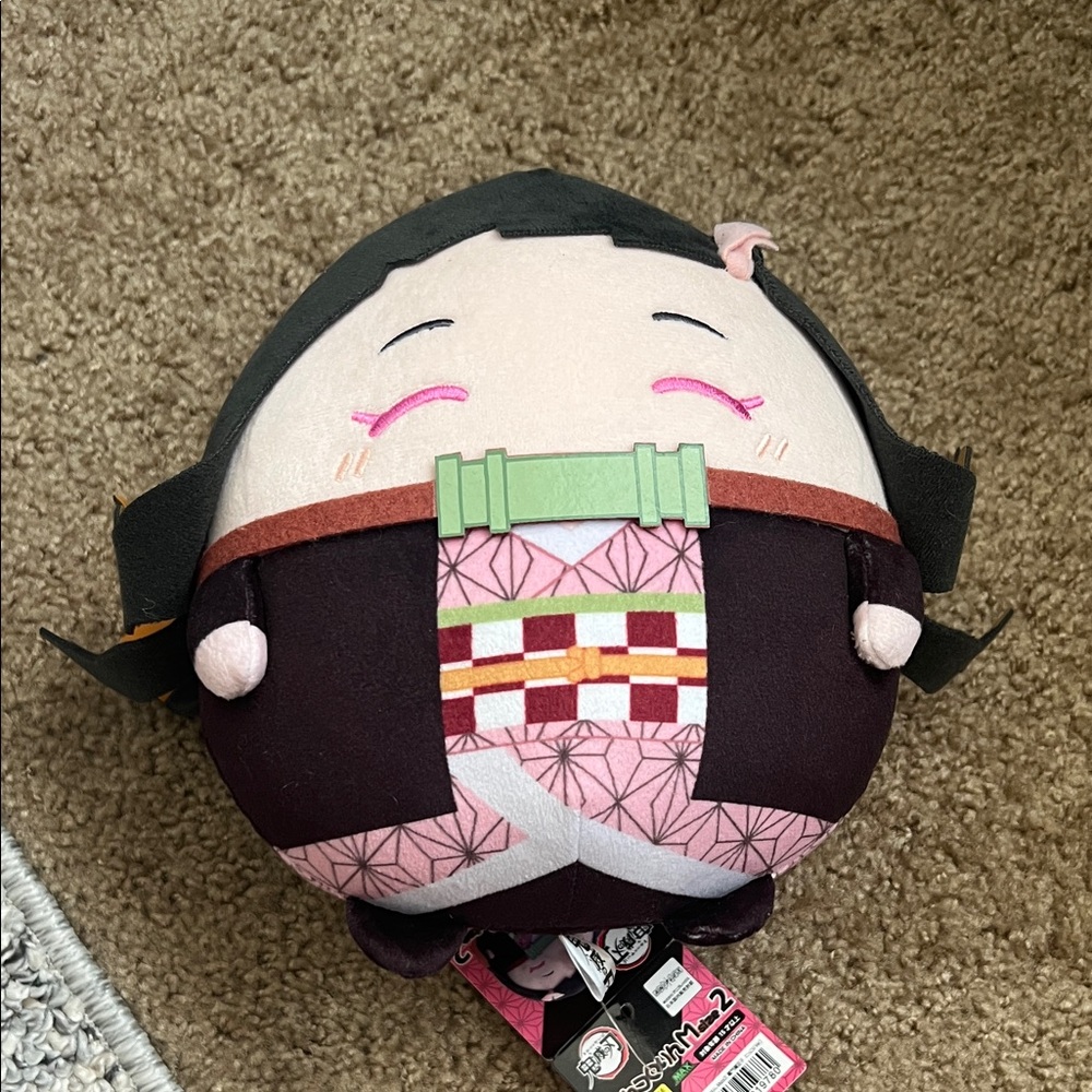 Demon Slayer Nezuko Plush - Pink & Black Round Cushion
